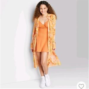 Women's Ruffle Duster Jacket Wild Fable Orange Floral Size L